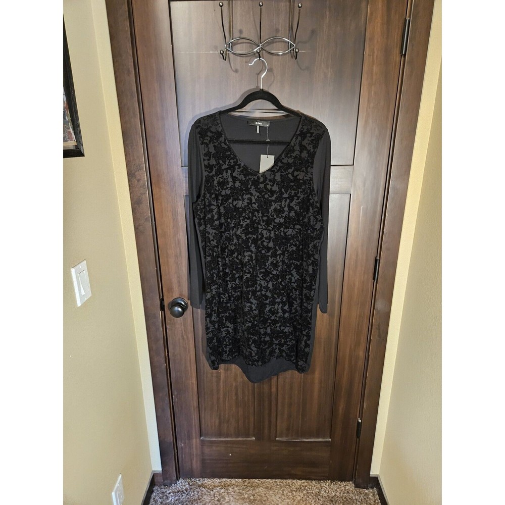 NWT Women's Plus Goth Vamp Black Velour Floral LS Stretch Dress Size 0 0X XL
